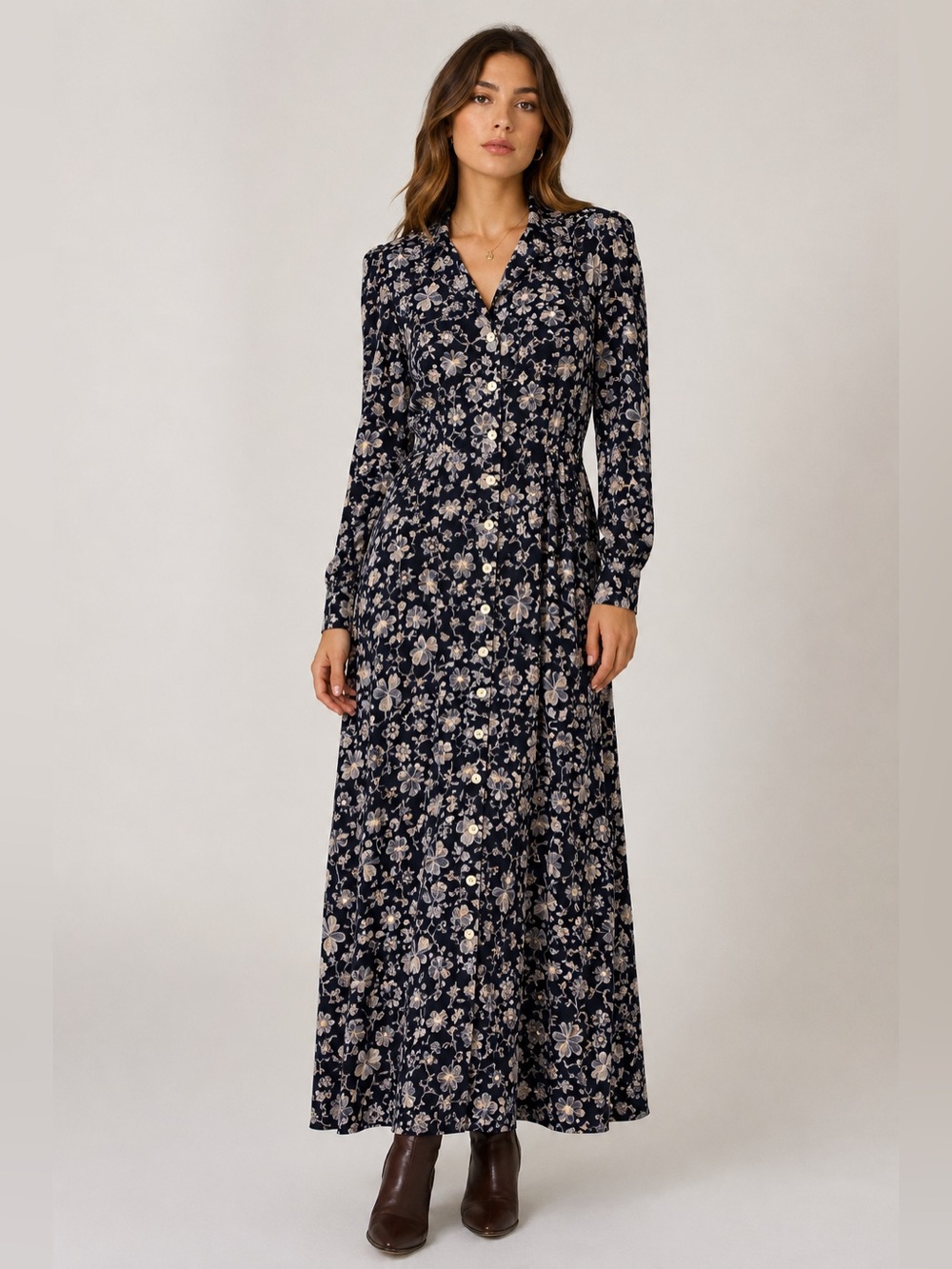 Vintage Talbots Floral Maxi Dress Cottagecore Prairie Button Front Midi Maxi 90s - Picture 1 of 12